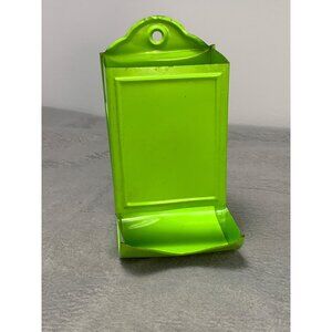 Vintage Lime Green Metal Match Holder with Wall Mount Design 1970s